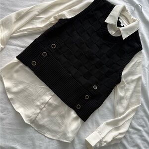 Next Black Sweater Vest with Cream Collar